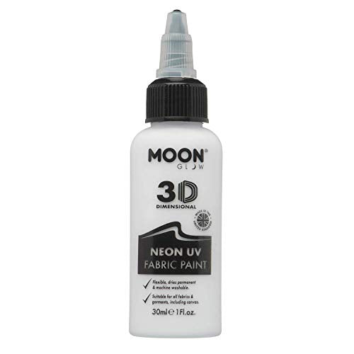 White 30ml bottle of Moon Glow 3D neon UV fabric paint with black cap.