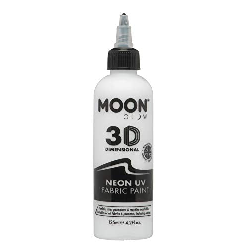 White bottle of Moon Glow neon UV fabric paint with a nozzle tip.