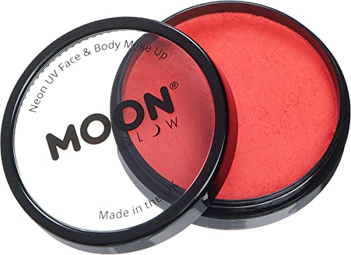 Open black pot of bright red neon UV face and body makeup.