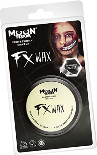 Plastic packaging displays scar wax and a model with horror makeup.