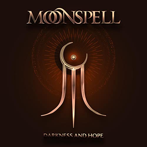 Moonspell album cover: crescent moon, radiating lines, and stylized letter “M”.