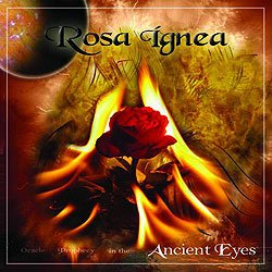 CD cover: a red rose engulfed in flames, with a dark moon.