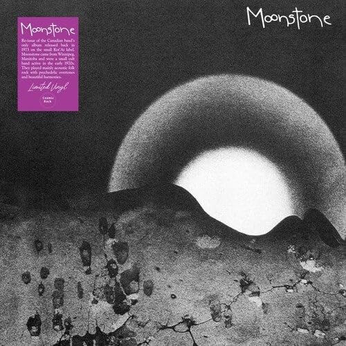 Vinyl record cover featuring a grayscale moon image and purple text.