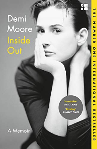 Black and white book cover featuring actress Demi Moore, memoir title.