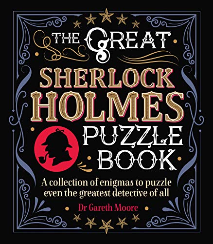Book cover with gold lettering, Sherlock Holmes silhouette, and ornate frame.