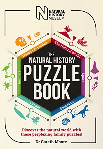 Puzzle book cover with colorful illustrations of animals, dinosaurs, and space.