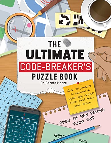 Book cover showing a desk with a magnifying glass, puzzle papers, and a smartphone.