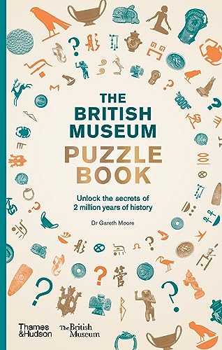 Book cover titled The British Museum Puzzle Book surrounded by small historical artifact illustrations.