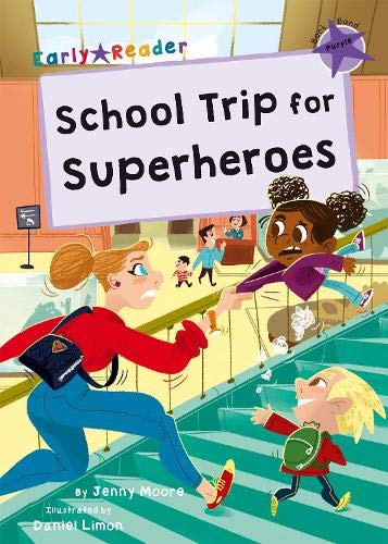 Book cover: children with superpowers on a school trip, illustrated.