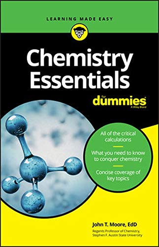Book cover for "Chemistry Essentials For Dummies" with a molecular model.