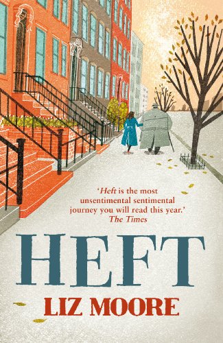 Book cover illustration showing two people walking down a city sidewalk past brownstone buildings.