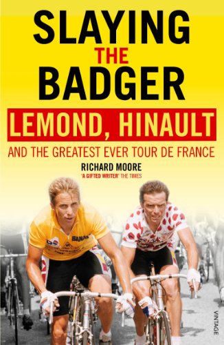 Book cover featuring cyclists Greg LeMond and Bernard Hinault in competition.