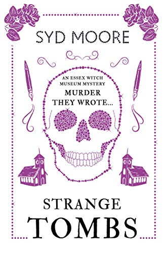Book cover: purple skull, buildings, and text reading “Strange Tombs.”