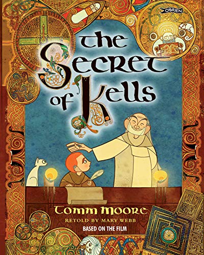 Book cover for "The Secret of Kells" with ornate Celtic designs.