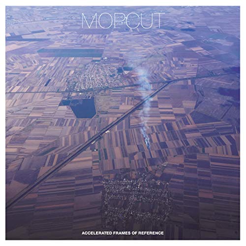 Album cover: aerial view of farmland with a highway and city.