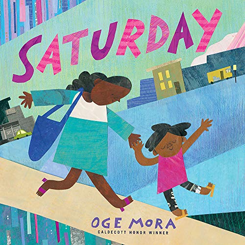 Collage-style illustration of a mother and daughter walking together on a city sidewalk.
