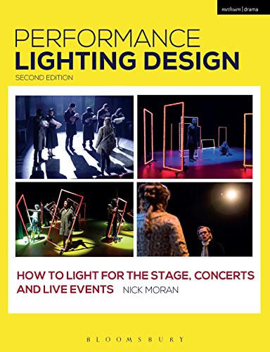 Book cover titled Performance Lighting Design featuring four photos of stage lighting and actors.