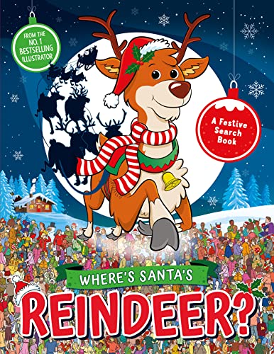 Children’s book cover featuring a reindeer and a busy, detailed scene.