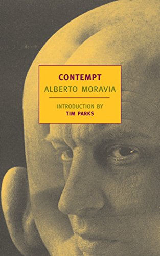 Book cover for “Contempt” by Alberto Moravia, featuring a partial face.