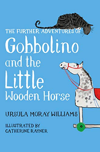 Book cover featuring a black cat and a wooden horse with red bridle.
