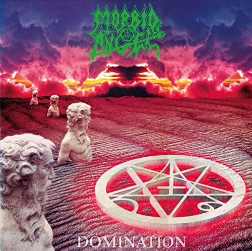 Morbid Angel album cover: statues, pentagram, and fiery, dramatic landscape.