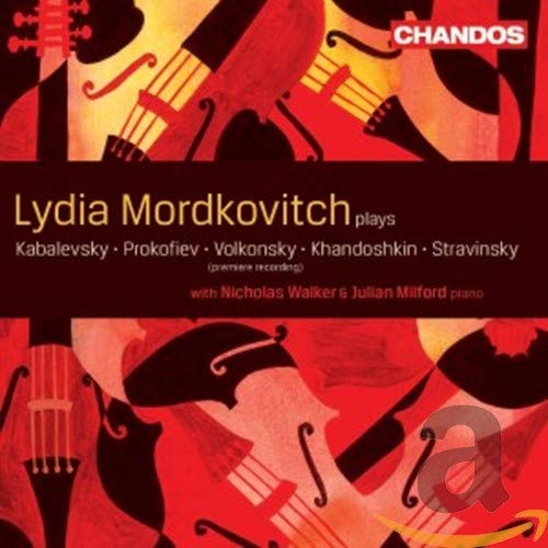 CD cover for Lydia Mordkovitch’s Russian violin recital, abstract violin designs.