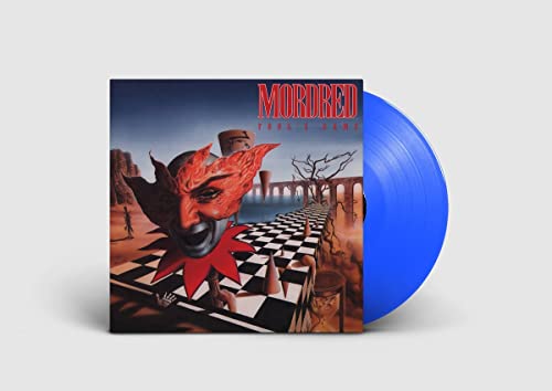 Mordred “Fools Game” vinyl record with blue disc and surreal cover art.
