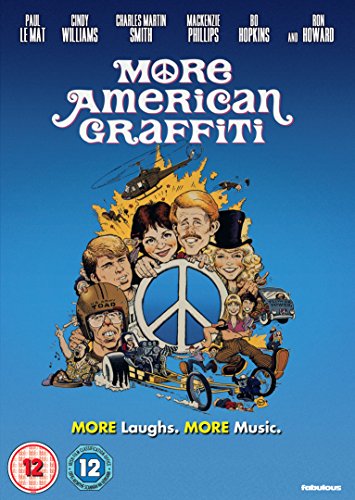 "More American Graffiti" DVD cover featuring cartoon characters and a peace sign on blue background.