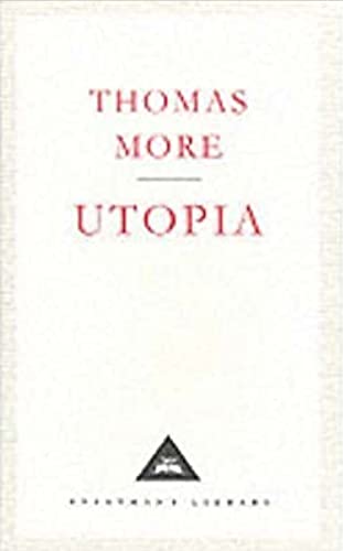 Book cover: "Utopia" by Thomas More, with red text and a triangular symbol.