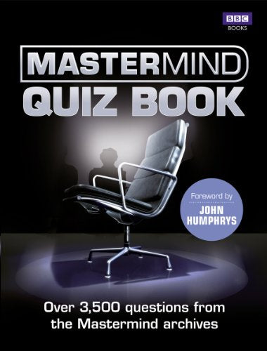 “Mastermind Quiz Book” cover with a black chair illuminated by a spotlight.