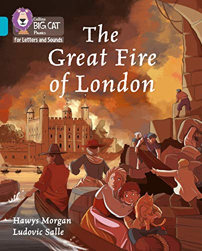 Book cover depicting the Great Fire of London with people escaping.