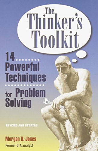 Book cover: "The Thinker's Toolkit" with a sculpture of a pensive man.