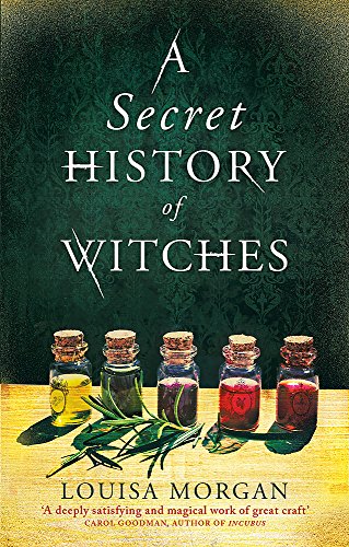 Book cover featuring five small potion bottles and herbs on a wooden table.