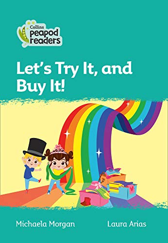Book cover: children with gifts under a rainbow, “Let’s Try It, and Buy It!”