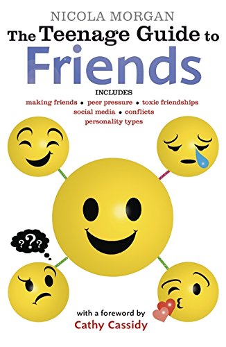 Book cover with title "The Teenage Guide to Friends" and emoji faces on white background.