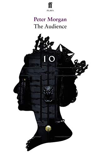 Black silhouette of Queen Elizabeth II’s profile with ornate details.