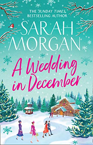 Book cover titled A Wedding in December featuring a snowy landscape with people and trees.