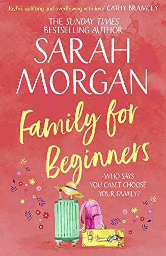 Book cover for Family for Beginners by Sarah Morgan featuring luggage on red background.