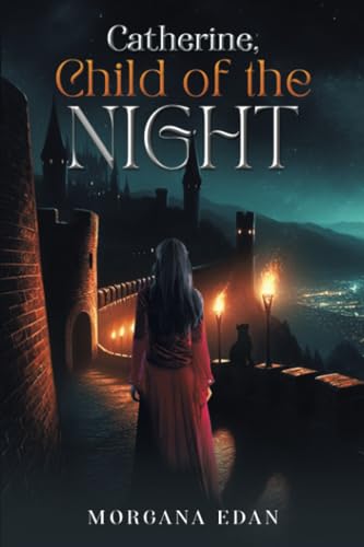 Book cover: woman in red by a castle at night.