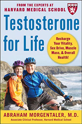Book cover titled Testosterone for Life featuring a smiling older couple with bicycles.