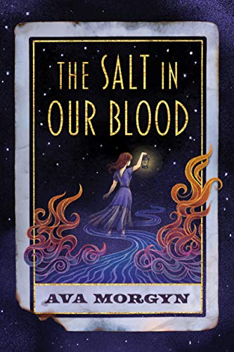 Book cover: woman with lantern stands in water, ornate gold frame.