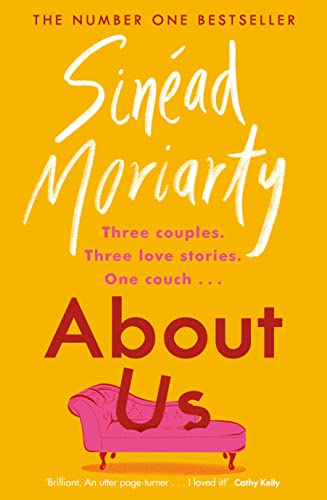 Book cover for About Us by Sinéad Moriarty featuring a pink couch on yellow.