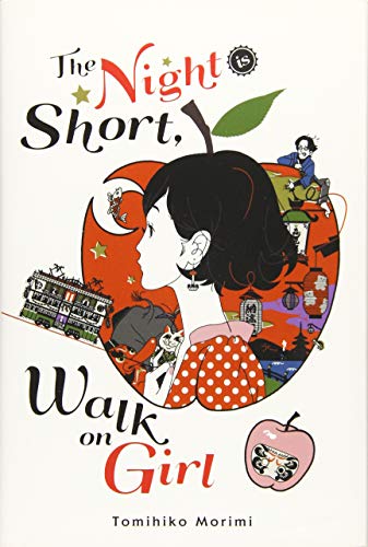 Book cover: woman’s profile within an apple, city scenes, red and black.