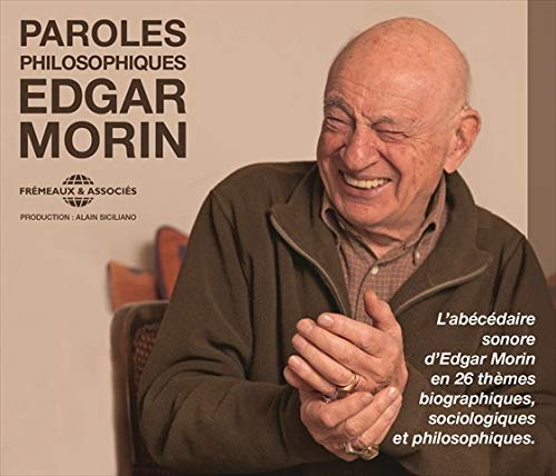 Edgar Morin portrait on a 3CD case, with text about philosophical words.