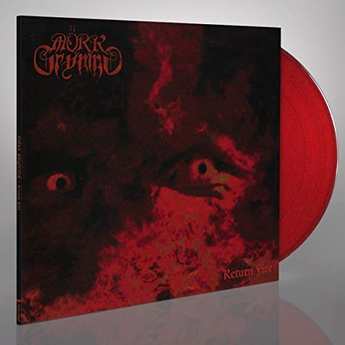 Red vinyl record with dark album cover featuring a distorted face.