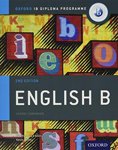 Oxford IB Diploma Programme English B course book cover with stylized letters on yellow background.