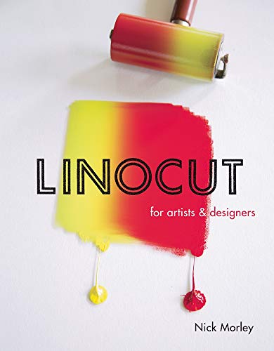 Book with linocut artworks and techniques for artists and designers, illustrated, 21cm x 28cm.
