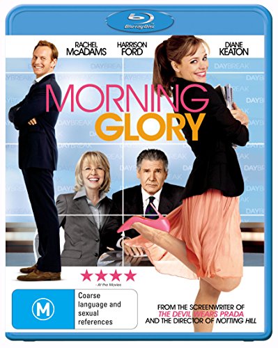 Blu-ray cover for "Morning Glory" featuring Rachel McAdams, Harrison Ford, and Diane Keaton.