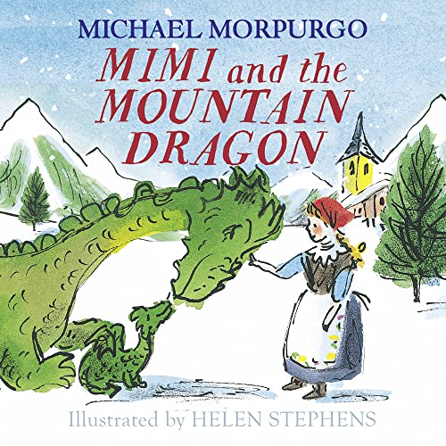 Book cover: girl meets two green dragons in a snowy landscape.