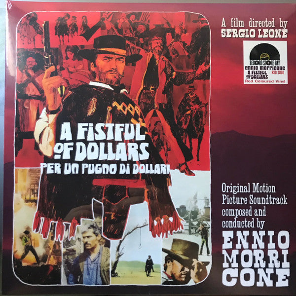 Red vinyl record cover for "A Fistful of Dollars" soundtrack.